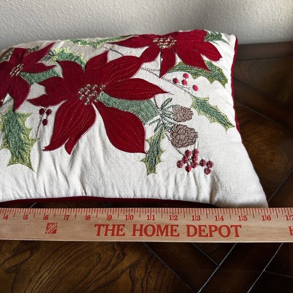 Secret Celebrity Throw Pillow‎ Decor Poinsettia Christmas Down Filled 16" x 12" - Picture 11 of 12